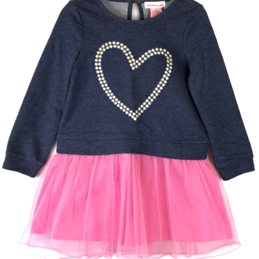 NWT French Terry Heart Pink Tutu L/S Dress Size 3T